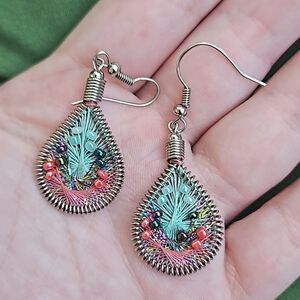 Colorful Teardrop Wire Earrings